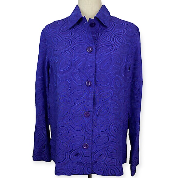C.l.o.t.h.e.s. Size medium deep purple button down embroidered jacket/blouse EUC - Picture 11 of 12